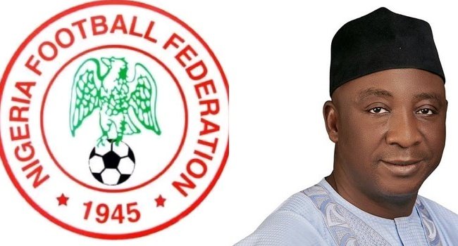 A combo image of the NFF logo and NFF president Ibrahim Gusau