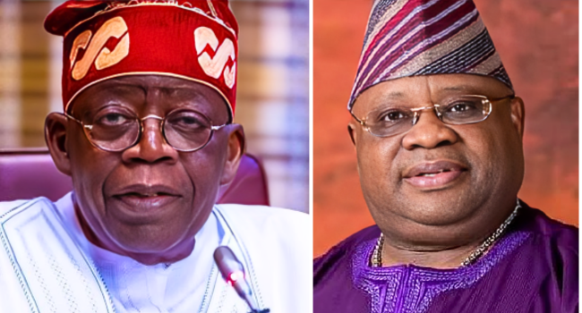 A Combine photo of President Bola Tinubu and Governor Ademola Adeleke